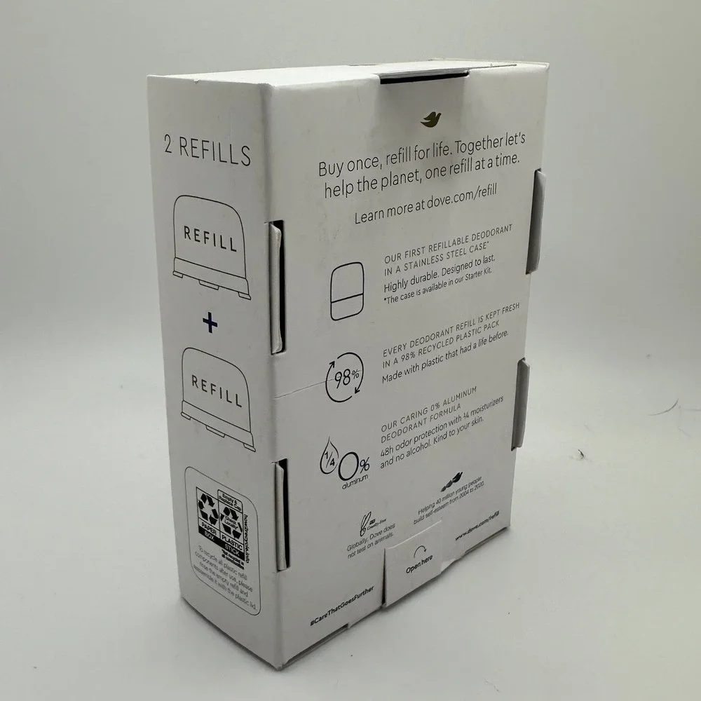 Dove 0% Aluminum Deodorant Refills Sensitive Hypoallergenic 2 Pack 1.13oz Each
